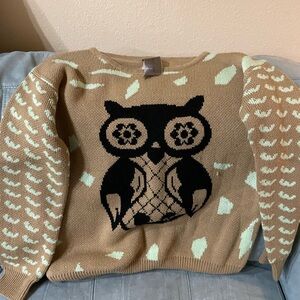 Moon Collection Tan and Black Owl Sweater